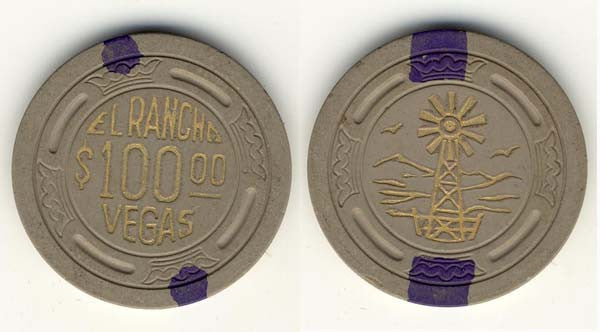 El Rancho Vegas $100 (Lg Crown) Hot stamped Chip 1948 - Spinettis Gaming - 2