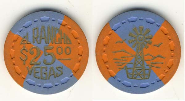 El Rancho Vegas $25 (Scrown) hot Stamped chip 1950 - Spinettis Gaming - 1