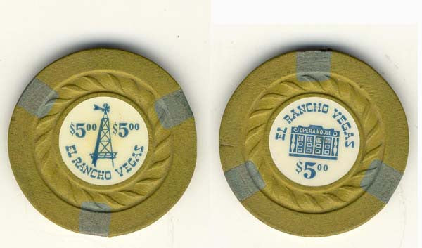 El Rancho Vegas $5 (Cord mold) Chip (1940s) - Spinettis Gaming