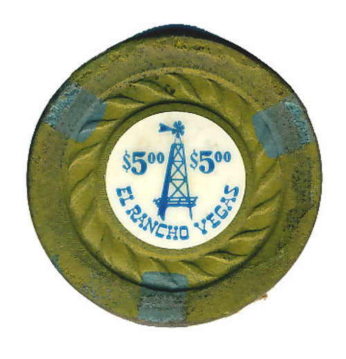 El Rancho Vegas $5 (Cord mold) Chip (1940s) Fire Damage - Spinettis Gaming - 1