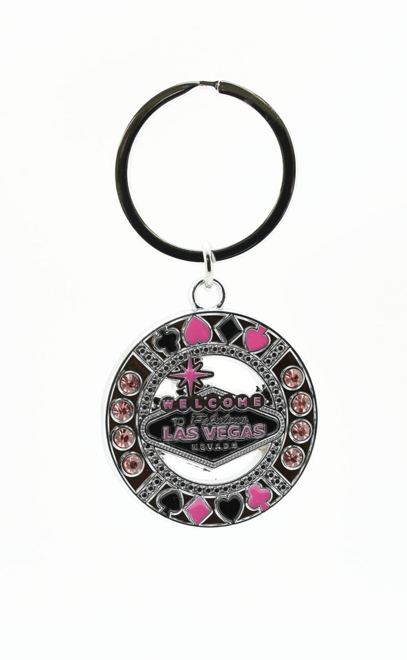 Key chain - Black & Pink Las Vegas Sign With Pink Stones