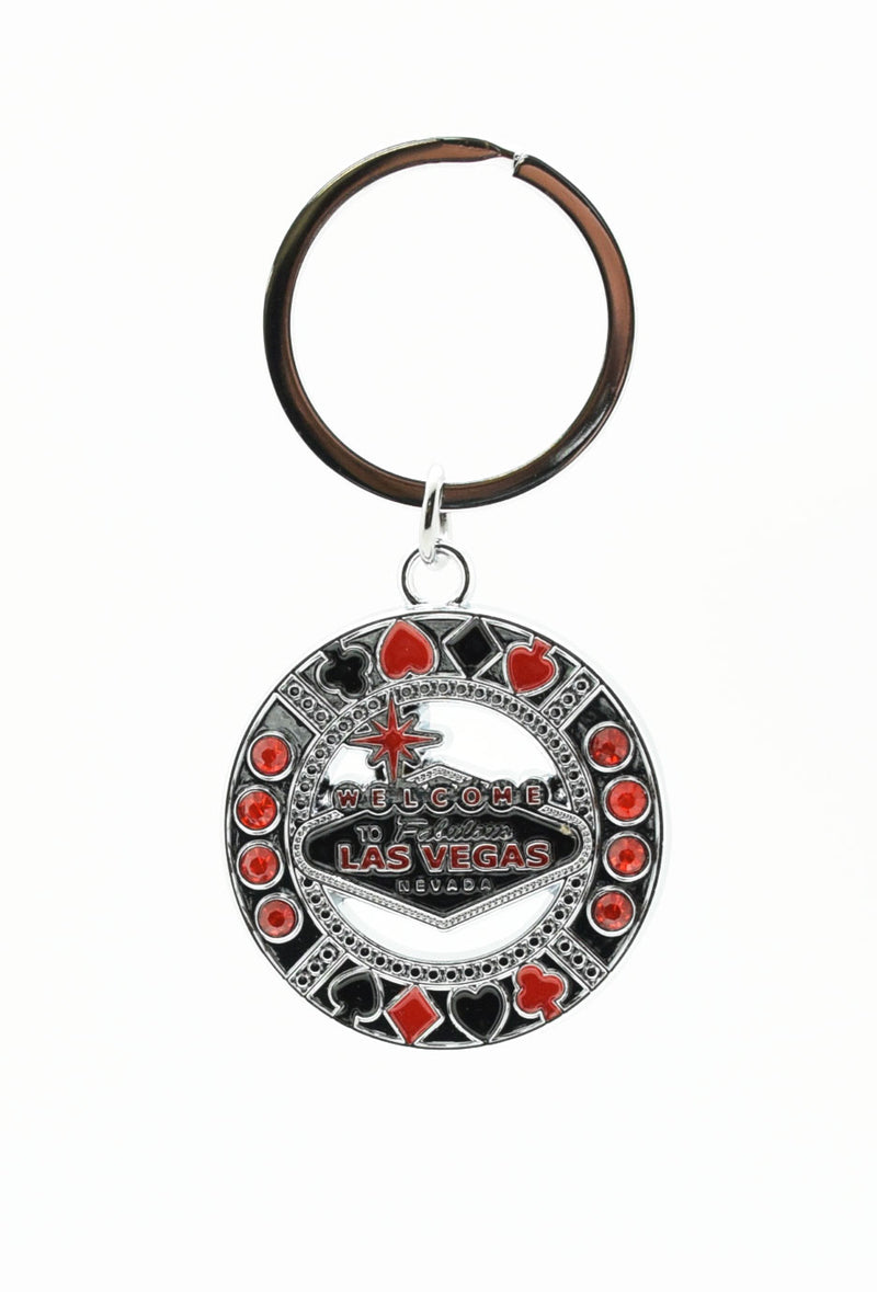 Key chain - Black & Red Las Vegas Sign With Red Stones