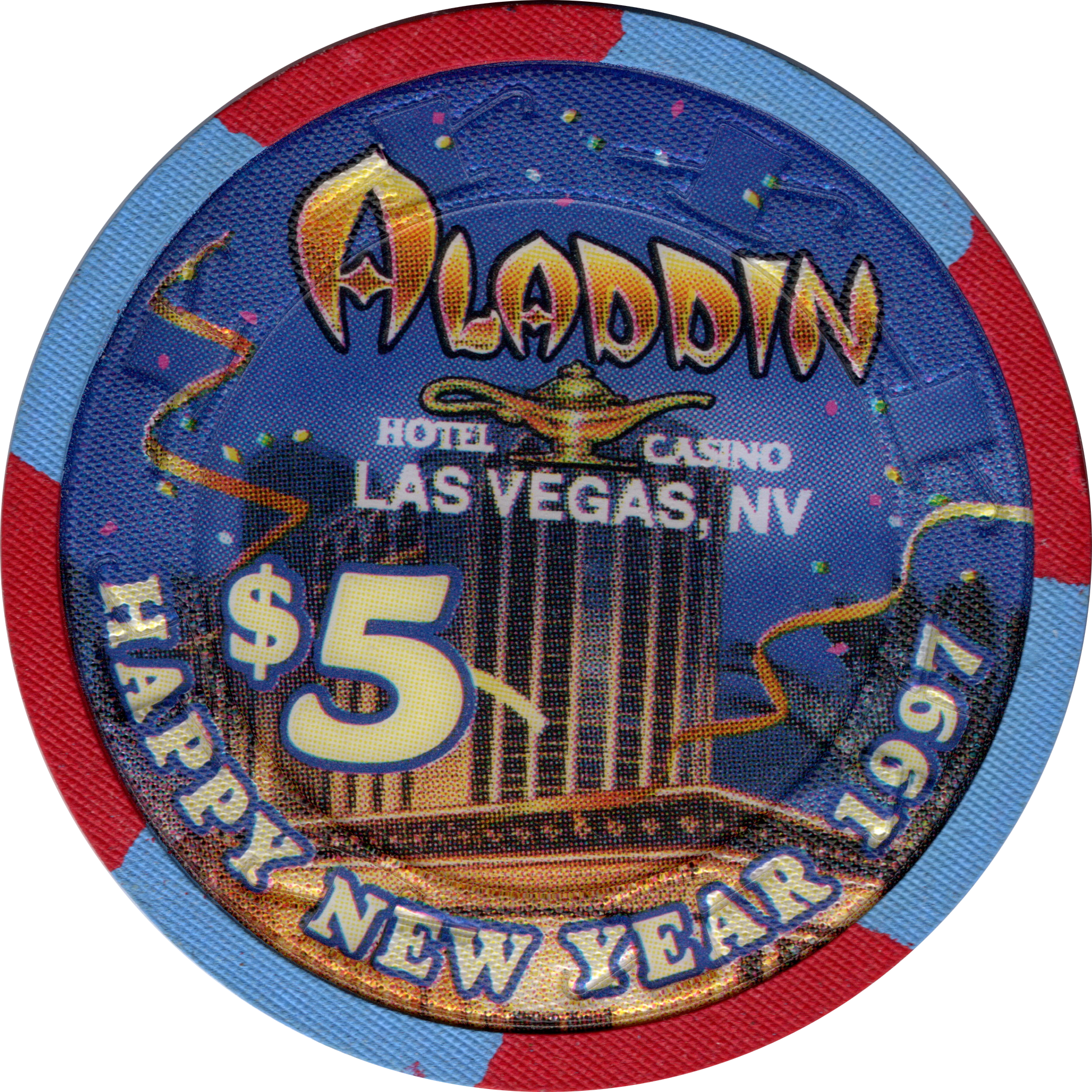 Aladdin Casino Las Vegas Nevada $5 New Year 1997 Kenny Rogers Chip