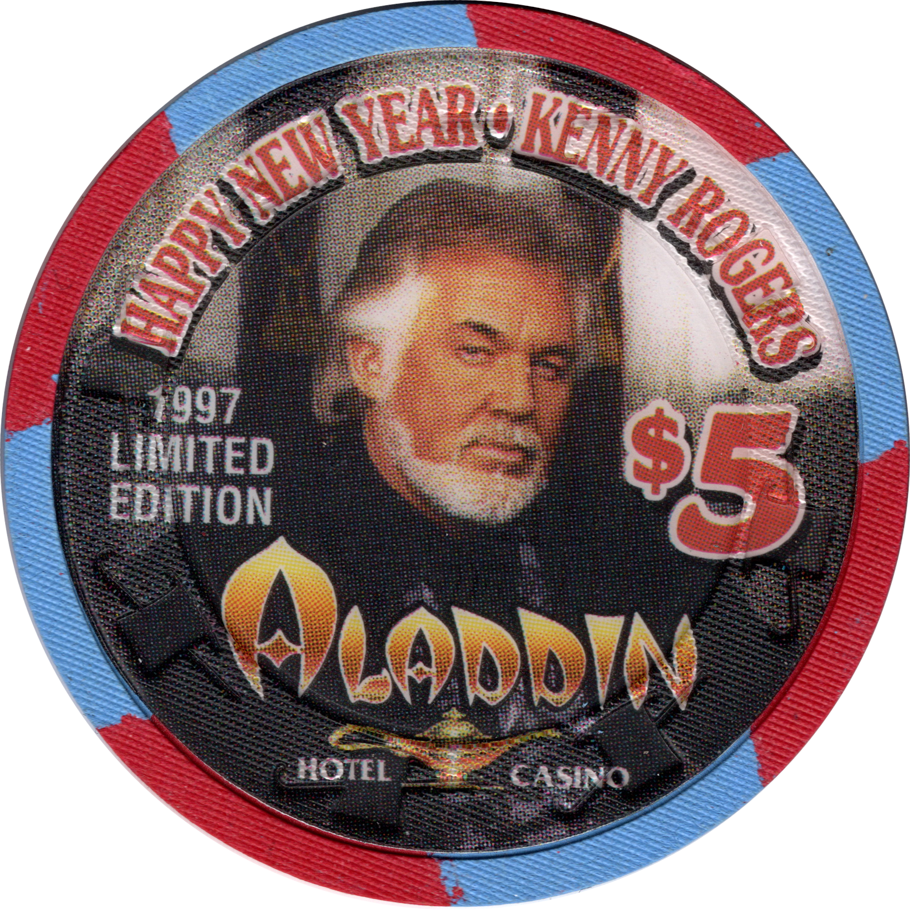 Aladdin Casino Las Vegas Nevada $5 New Year 1997 Kenny Rogers Chip