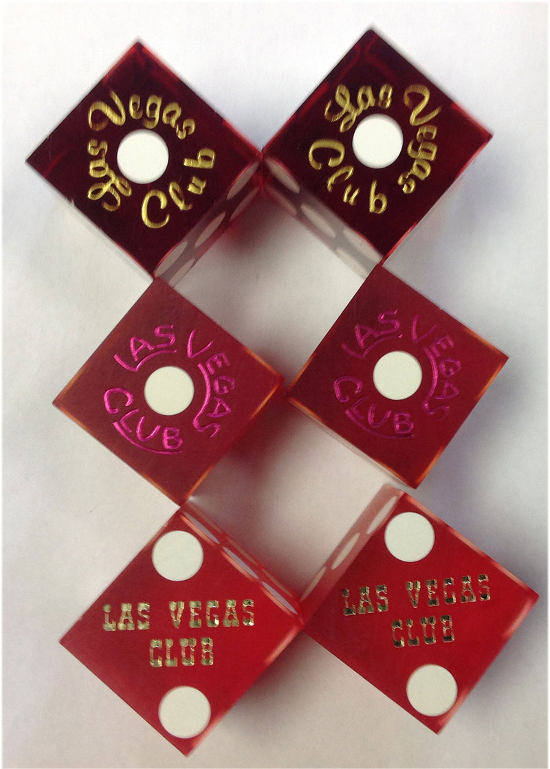 Las Vegas Club Hotel Used Matching Numbers Casino Red Dice, Pair - Spinettis Gaming - 2