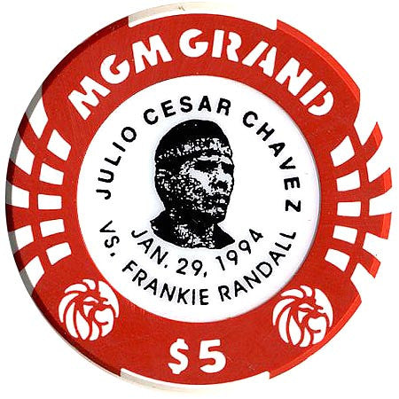 MGM Grand Casino $5 (Julio Cesar Chavez-red) chip - Spinettis Gaming - 2