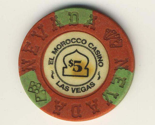El Morocco $5 (orange 1972) Chip - Spinettis Gaming - 1