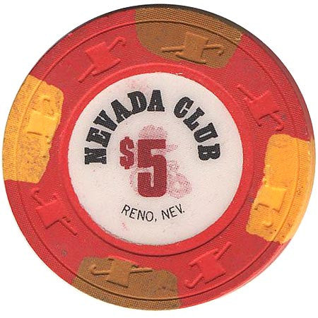 Nevada Club Reno $5 red (2-brown/orange inserts) chip - Spinettis Gaming - 2