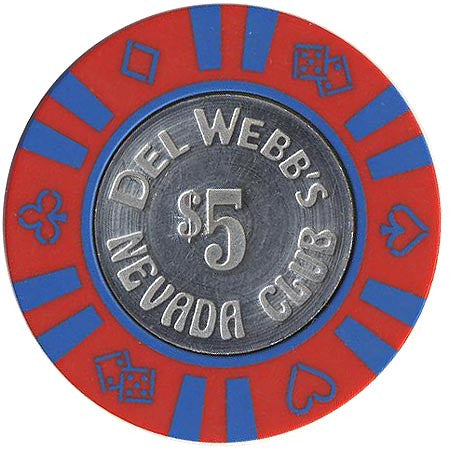 Del Webb's Nevada Club $5 (red/w blue inserts) chip - Spinettis Gaming - 1