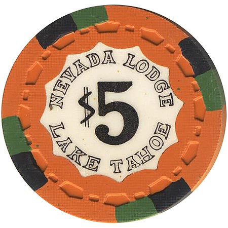 Nevada Lodge $5 orange (black/green inserts) chip - Spinettis Gaming - 2