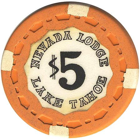 Nevada Lodge $5 orange (4-white inserts) chip - Spinettis Gaming