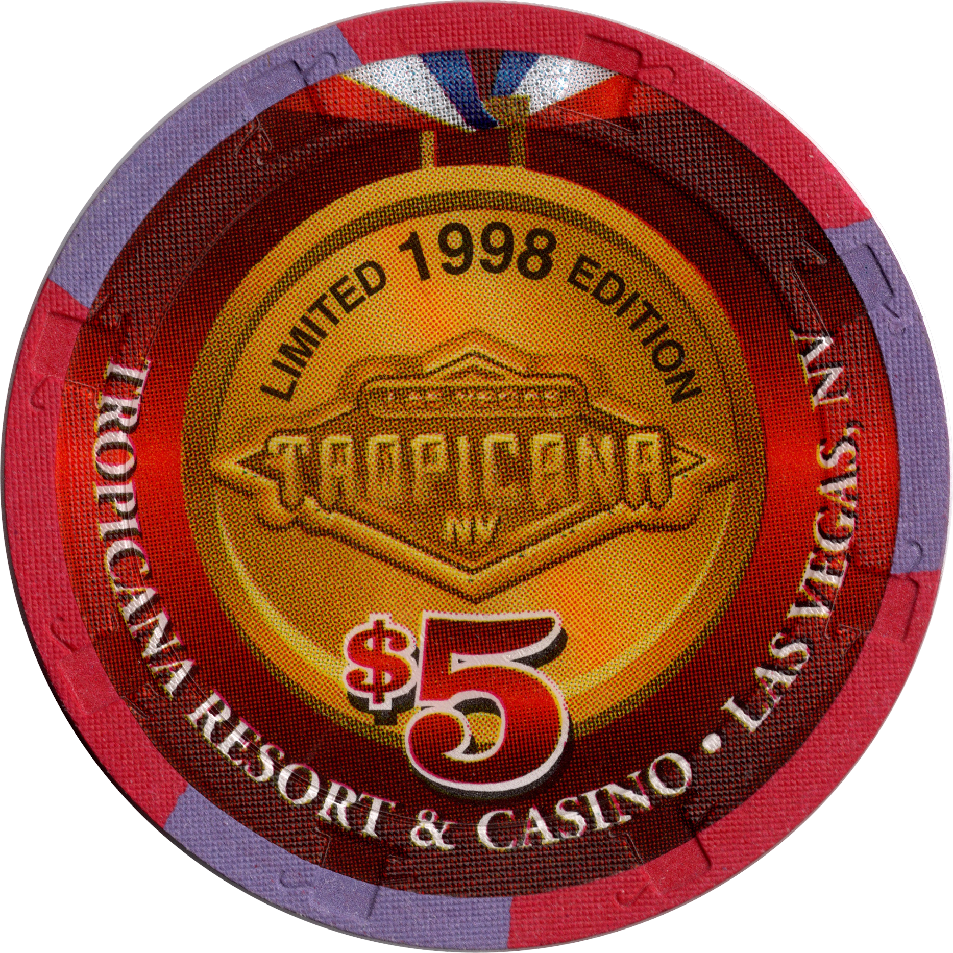 Tropicana Casino Las Vegas Nevada $5 America's Team Speed Skate Chip 1998