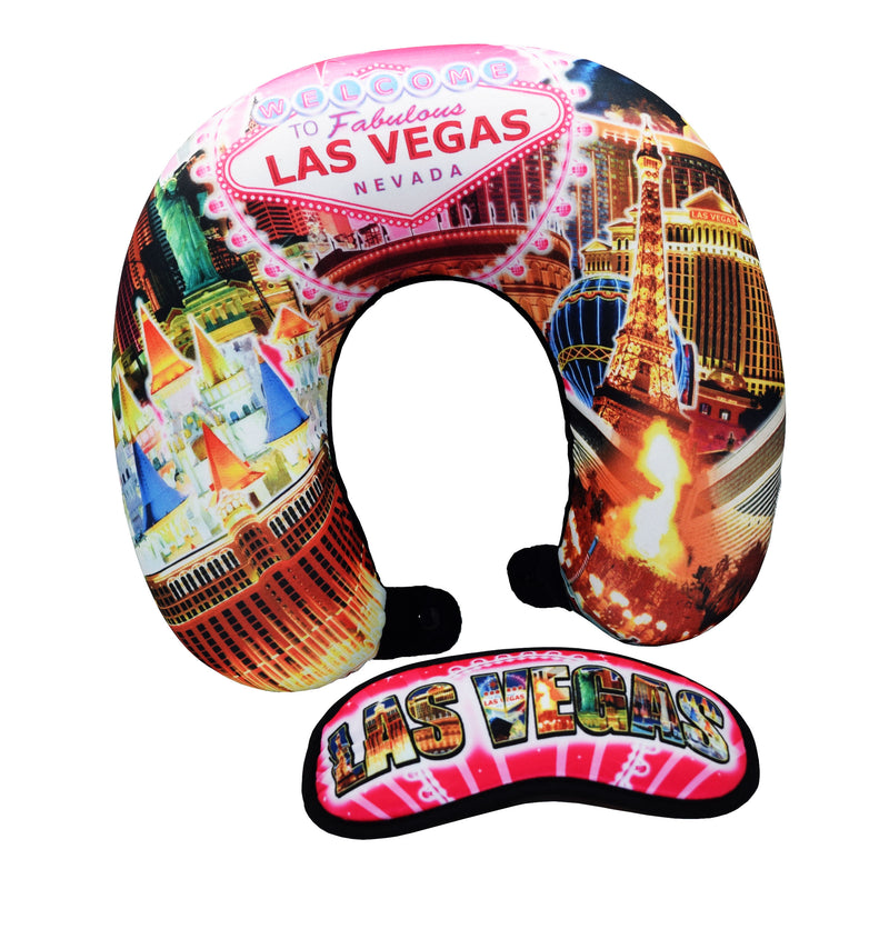 Las Vegas Theme Travel Pink Neck Pillow With Memory Foam and Eye Mask