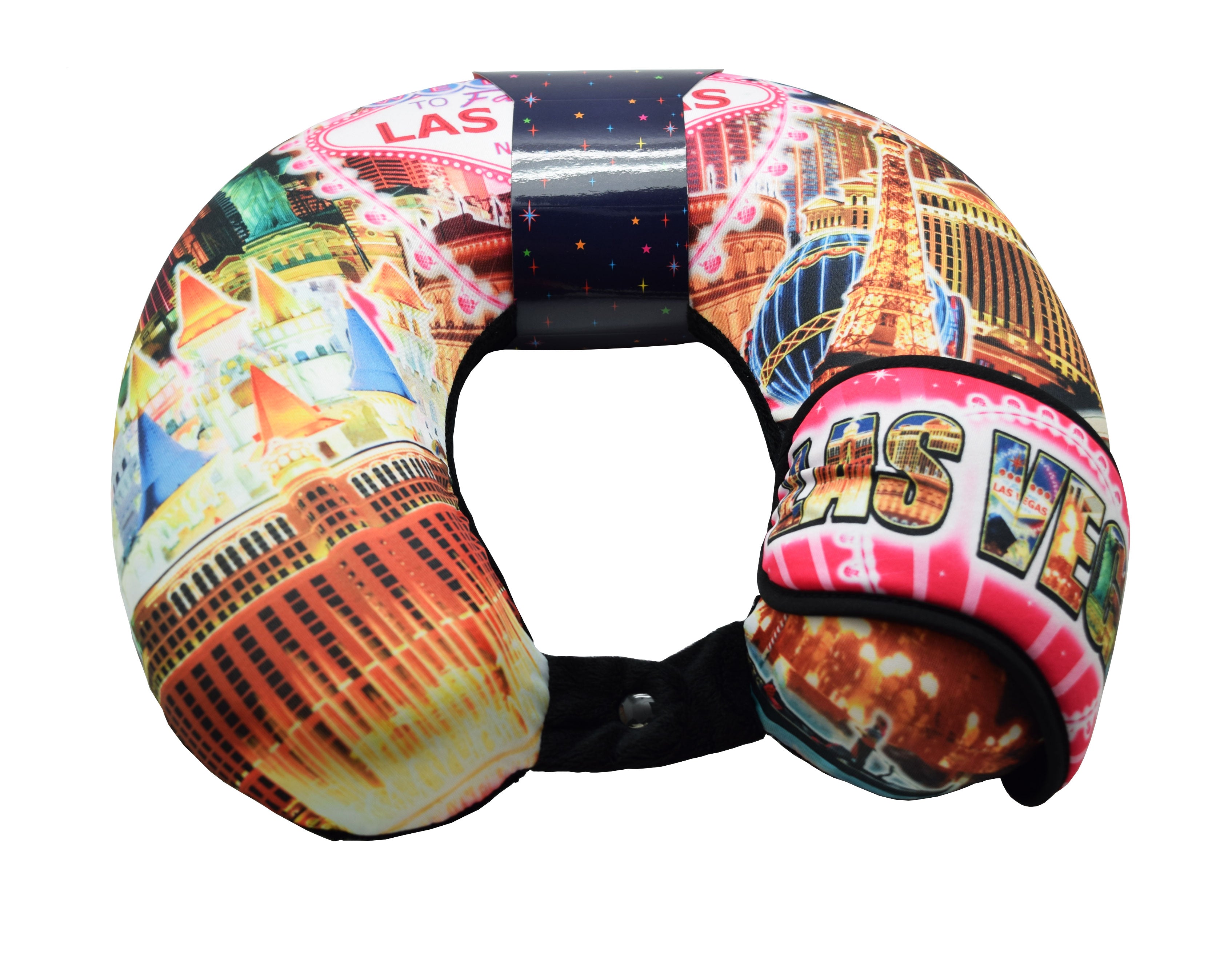 Las Vegas Theme Travel Pink Neck Pillow With Memory Foam and Eye Mask