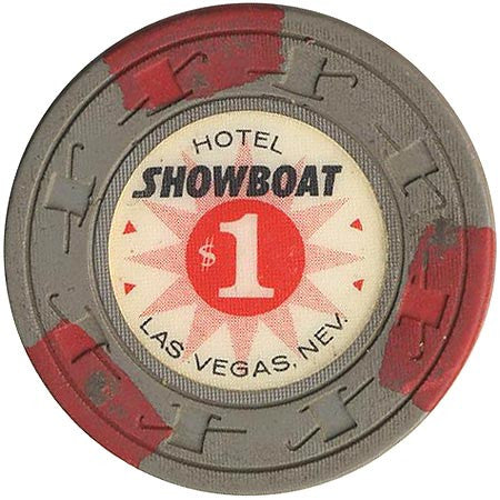 Showboat $1 (gray with 3 red inserts) chip - Spinettis Gaming - 2