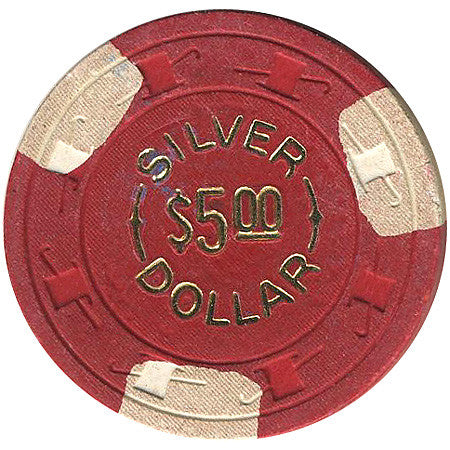 Silver Dollar $5 (red with 3 white inserts) chip - Spinettis Gaming - 2