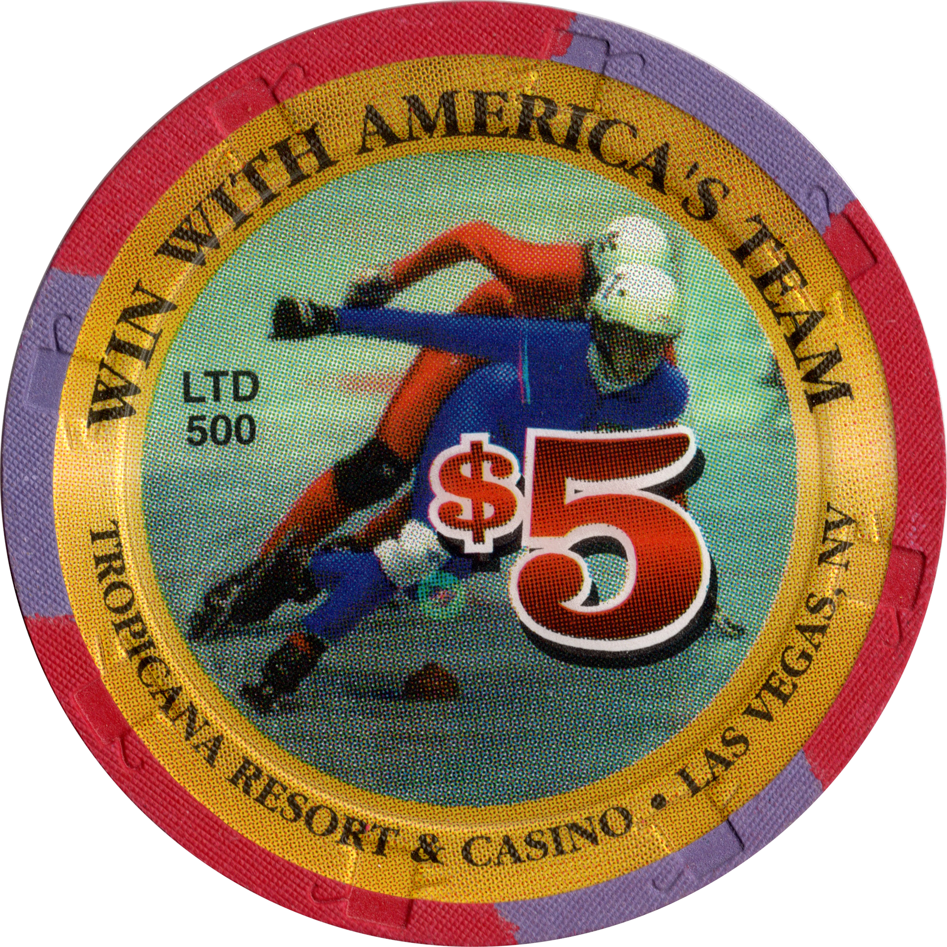 Tropicana Casino Las Vegas Nevada $5 America's Team Speed Skate Chip 1998