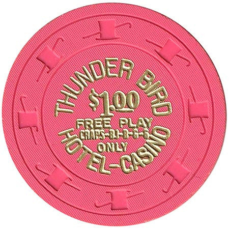 Thunderbird Casino Las Vegas $1 Free Play (hot pink) chip 1960s - Spinettis Gaming