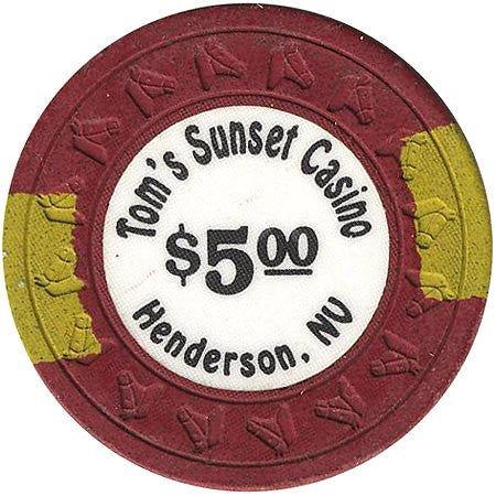 Tom's Sunset Casino $5 (burgundy) chip - Spinettis Gaming - 1