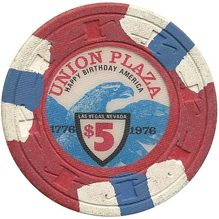 Union Plaza $5 red (white/blue inserts) chip - Spinettis Gaming - 2