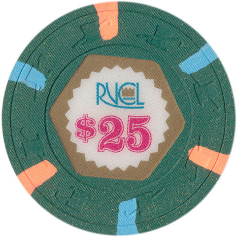 Royal Venture Cruise Line RVCL $25 Chip Peach/lt. Blue edge spots